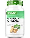 vit4ever Ginkgo + Ginseng - 365 Tabletten - Spezial Extrakt - Hochdosiert - Laborgeprüft - Ginkgo Biloba + Koreanischer Ginseng - Premium Qualität - Vegan