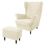 rackbone Ohrensesselbezüge, Ohrensessel-Bezug und Ottoman-Hocker-Bezug Sofabezug mit elastischem Band waschbarer Sessel-Schutzbezug für Wohnzimmer,16