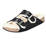 Heine Damen-Pantolette m. Webpelz, Hausschuhe, schwarz (38 EU)