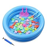 Angelspiel Magnet, 50 Stück Angeln Spielzeug, Fische Angeln Spiel 2 Jahre mit Pool Rute & Netz, Badewannenspielzeug Wasserspielzeug Kinder, Angelspiel Badewanne für Kleinkinder Kindern