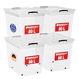 ATHLON TOOLS 4x 80 L Aufbewahrungsboxen mit Deckel, lebensmittelecht - Verschlussclips - 100% Neumaterial Plastik-Box transparent - Kleiderboxen stapelbar…