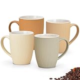 Kaffee-Tassen 4er Set in orange, beige, creme, grau - Modernes 300ml Steingut Tassen-Set mit Struktur - Außergewöhnliche Kaffee-Becher spülmaschinenfest, mikrowellengeeignet als schönes Geschenk
