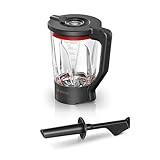 Bosch Zubehör MUZS6MX, Mixbecher, dickwandiges Thermosafe Glas, 1,5l, hitzebeständig, kältebeständig, spülmaschinengeeignet, mit Stopfer, für Küchenmaschine Serie 6