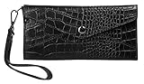 Cluty Abendtasche Echt Leder Damen | Made in Italy | Kroko-Look Clutch | elegante Lederhandtasche mit Kartenfach | 020442