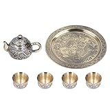 Longzhuo Teekanne, Vintage, exquisites Metall, luxuriöses Reliefmuster, marokkanisches Teeservice mit Tassenteller für Tischdekoration, Geschenk