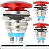 MKBKLLJY 3St. 16mm rote Metallschale Pilzkopf Drucktaster Schalter Momentan Drucktaster Schalter IP65 Wasserdicht 12V 24V 36V DC 110V 250V AC 5A SPST 1NO mit Schraubklemmen Drähte für Auto Boot