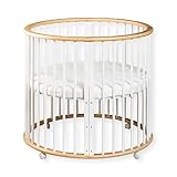 Buxibo – Babybox – Runde Spielkiste aus Holz – Laufstall – Inkl. Matratze – 91x91x85 cm – Natur