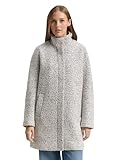 TOM TAILOR Denim Damen 1047539 Bouclé Wollmantel mit Stehkragen, 35878-White Black Boucle, L