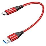 0,3m/30cm USB-C Kabel 10Gbps Hochgeschwindigkeits-Datenübertragung & 3.1A Schnellladen, nylon-geflochtenes USB-A zu Typ-C Daten- und Stromkabel für externe Festplatte, Laptop, Set-Top-Box - Rot
