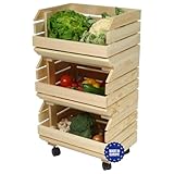 GoodFreshDecor Stapelkisten Set Gemüseregal Mit Rollen 3 Holzkisten Regal Obsthorde Kartoffelkiste Holz Natur Mit Montageanleitung