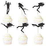 Blumomon 25 Stück Tauchen Cupcake Topper Schwarz Glitzer Tauchsport Cupcake Deko Picks Sportthema Cupcake Topper Baby Shower Geburtstags-Tauchthema Party Kuchendeko