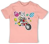 Ostergeschenke Ostern Baby Kleidung - Osterhase mit Motorrad - 1/3 Monate - Babyrosa - Baby Kleidung mädchen 12 Monate - BZ02 - Baby Shirt für Mädchen und Jungen