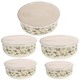 Angoily Emaille Schüssel Set Mit Deckel: 5 Stück Emaille Schüssel Rührschüsseln Für Die Küche Süßigkeiten Obstsalat Salaten Reis