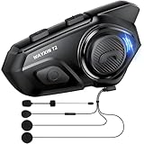 WAYXIN T2 Motorrad Headset mit Gegensprechanlage,Helm Kommunikationssystem für 2 Personen in Reichweite von 300m, mit Sprachassistent, Wasserdicht Freisprecheinrichtung,Musikanrufsteuerung(1pc)