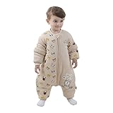 Baby Schlafsack mit Beinen Warm gefüttert winter kinder schlafsack abnehmbaren Ärmeln，Junge Mädchen Unisex Schlafanzug (Bear,6-18 Monate(baby height 75-85cm))