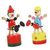 GLEAVI 2stücke Holz-Clown Handgefertigte Spielerische Schaukel-Puppen Charmante Tischornamente Für Kinderzimmer Und Wohnzimmer Natürliche Holzqualität Witzige Wohnzimmerdeko