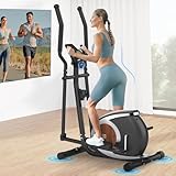 Magnetischer Crosstrainer mit 16 Widerstandsstufen, ultraleiser Ellipsentrainer für Zuhause, LCD-Monitor, Flaschenhalter, 120KG Belastbarkeit (Schwarz)