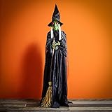 Lights4fun Animierte Halloween Hexe Halloween Deko sprechende Hexe 180cm