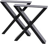 FUKEA Tischbeine Metall 2 Stück X Form Tischfüße Schwarz Tischgestell DIY Möbelfüße für Schreibtisch Couchtisch Esstisch Sitzbank B60 x H72 cm