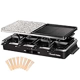 Russell Hobbs Raclette Grill 8 Personen (inkl. 8 Pfännchen & Holzspachtel,2 Tischgrill-Platten: Naturstein mit Saftrinne & antihaftbeschichtete Wendeplatte geriffelt/Teppanyaki) Pizza Grill, 26280-56