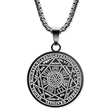 KSJEHW Halskette Herren 7 Erzengel Siegel Medaille Talisman Halskette für Männer Frauen Edelstahl Pentagramm Talisman Anhänger Amulett Magische Schutzkette Männlicher Schmuck Glücksbringer(schwarz)