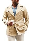 Pretifeel Leichte Safari-Jacke für Herren, lässig, Militär-Stil, Knopfleiste, mehrere Taschen, Cargo-Mantel, Khaki, XL
