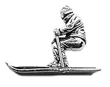 Skifahrer Anstecker Abzeichen Ski Brosche Englisch Silber Farbe Zinn in Geschenk Tasche