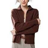 DISSA Damen Kaschmir Strickjacke Braun Rollkragen Langarm Strickpullover Damen Kaschmir Wolle Knöpfen Relaxed Dicker Pullover,EU 46,ZSBR8459