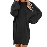 Zilosconcy Winterkleid Damen Knielang Damen Einfarbiges Rundhals Pulloverkleid Langarm Lässiges Lockeres Strick Kleider Frauen Elegant Midikleid Winter Warm Sweater Kleider Strickkleider