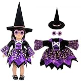 Halloween Puppen Zubehör,Hexenkleid mit Sonnenbrille und Hexenhut, Puppenkleid für 43 cm Puppen