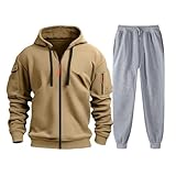 Générique Set für Herren, warm, einfarbig, Hoodies und Hose mit durchgehendem Reißverschluss, Joggingkleidung, 2-teilig, Langarm, lässig, Jacke für Herbst und Winter, mit Kapuze, K, L