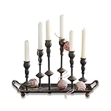 Loberon Kerzenständer Aisa, Wunderschönes Shabby-Finish, Tolle Basis für Deko-Ideen, Vintage-Look, Platz für 6 Stabkerzen, Tablett, Kerzenhalter, Eisen, antikschwarz