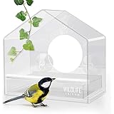 WILDLIFE FRIEND I Fenster-Futterhaus für Wildvögel - Transparent I Vogelhaus mit Saugnäpfen, Futterspender, Vogelfutterhaus mit herausnehmbarer Futterkassette für Wildvögel [Flexi]