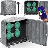 KESSER® Gartensteckdose Steinoptik mit 4 Steckplätzen - mit WiFi Funktion Steuerung per App - Inkl. Montageset, Mehrfachsteckdosen aussen mit 3m Verlängerungskabel Außensteckdose IP44 Dämmerungssensor