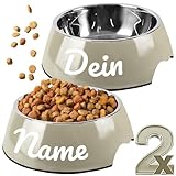 ne&no® Futternapf 2er Set für Welpen und mittelgroße Hunde [Gr. M / 350 ml] Hundenapf mit Namen rutschfest | Katzen Futternapf | Fressnapf Hund (M Taupe)