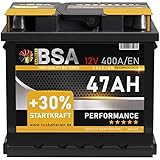 BSA Autobatterie 47AH 12V Batterie 400A/EN +30% Startleistung ersetzt 44Ah 45Ah 50Ah 46Ah 40Ah