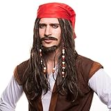 Piraten Piratin Seeräuber Perücke (Piratenperücke) mit Perlen und roten Bandana für das perfekte Piratenkostüm zum Fasching und Karneval…