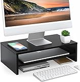 FITUEYES Monitorständer Bildschirmständer aus Holz Ergonomischem Laptop-Druckerständer für Monitor Laptop Drucker Fernseher 42,5x23,5x14cm Schwarz