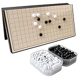 Go brettspiel, Go-Spielset-Brett - Faltbar, leicht zu transportieren - Schwarze und weiße Spielsteine, mit Einzelnen Konvexen Steinen - Für Anfänger geeignet - 19 x 19 cm