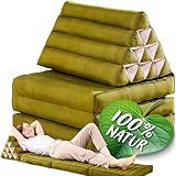 Namasdee Thaikissen 3 Auflagen 175x50x8cm mit 100% natürlicher Kapokfüllung (Grün Uni)