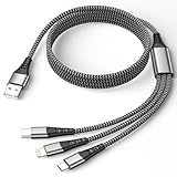 Multi USB Kabel, 3 in 1 Universal Ladekabel 1.2M Handy Ladekabel Mehrfach ladekabel mit Micro/USB Typ C/Lightning kabel für iPhone, Samsung Galaxy S25/S24/S23, Huawei, Oneplus, Sony, LG, Android