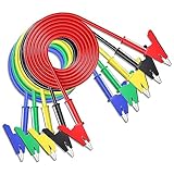 Cleqee 5 Stück Krokodilklemmen Prüfkabel mit zwei Enden Krokodil Kabel mit Isolatoren Clips Test flexible Kupferkabel für elektrische Prüfung 3.3ft/1m