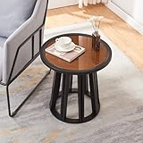 [en.casa] Beistelltisch Burgess Nachttisch 51xØ51 cm Wohnzimmertisch mit Bambusgestell Sofatisch rund Schwarz/Walnussoptik