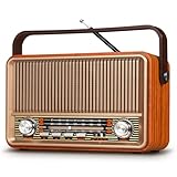 PRUNUS J-120 AM/FM/SW Retro Radio Klein, Kofferradio mit 1800mAh Akku, oder AC-Strom, Küchenradio Nostalgie Radio mit Bluetooth, Unterstützt USB/TF/AUX Funktion, Einfaches Radios für Senioren.