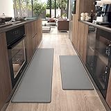Color G Küchenläufer 2 Stück, küchenteppich waschbar rutschfest, Teppich küche mit Ölfest und Wasserdicht , Gummirücken Küchenmatte für Esszimmer, Küche, läufer Flur(43x75CM + 43x150CM, Grau)