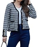 Belle Poque Strickjacke Damen mit Knopf Langarm Open Front V Ausschnitt Retro Dunkelblau L