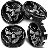 SkinoEu 4 x 65mm Nabendeckel Felgendeckel Radnabenabdeckung Nabenkappen Felgenkappen Radkappen Alufelgen Kompatibel mit VW 3B7 601 171 / 6U7 601 171 Schädel Schwarz CV 48 New
