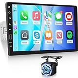 NHOPEEW 1-DIN-Touchscreen-Radio mit kabellosem CarPlay und Android Auto, 9-Zoll-Autoradio mit Rückfahrkamera, AM/FM/RDS-Radio, Mirror Link, Lenkradsteuerung