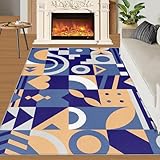 Mid Century 60er Jahre Teppiche für Schlafzimmer, 70 x 140 cm, blau, moderner Teppich für Wohnzimmer, abstrakte geometrische Küche, rutschfest, waschbar, nordischer schlichter, fusselfreier Teppich