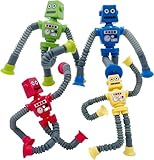 Yuandream Teleskop-Saugnapf Roboter Spielzeug, 4 Stück Sensorisches Roboter Tubes-Spielzeug, Pädagogisches Stressabbau-Spielzeug für Kinder, Partygeschenke für Jungen und Mädchen
